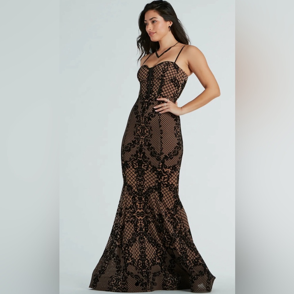 Malie Bustier Mermaid Flocked velvet formal dress